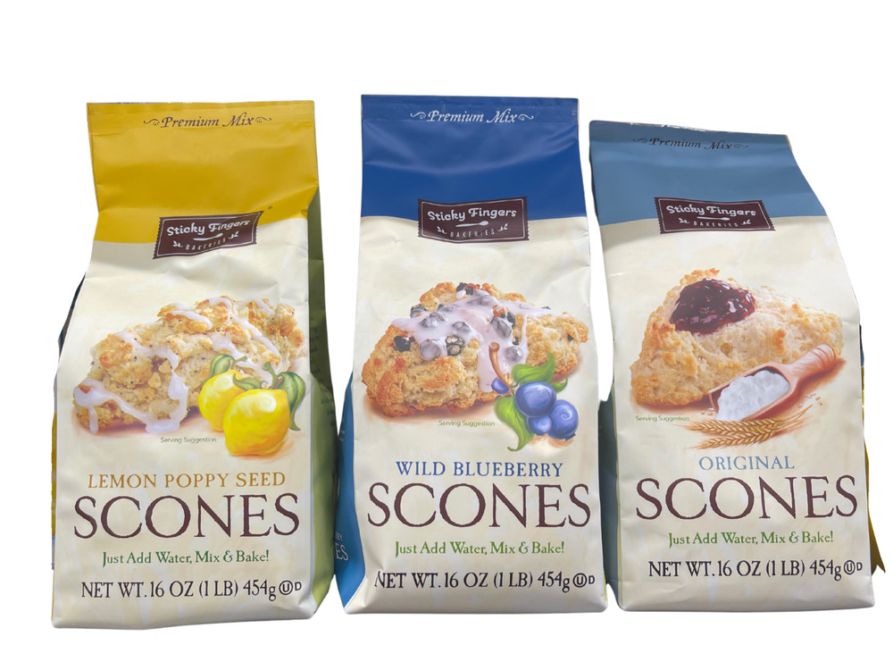 Sticky Fingers Scone Baking Mix 16 Ounce Variety Pack of 3