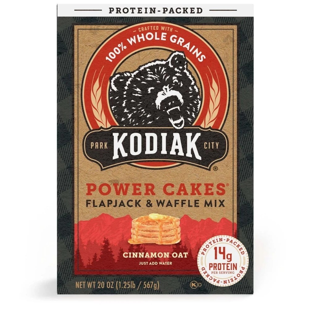 KODIAK Protein Power Cakes CINNAMON OAT Pancake Flapjack & Waffle Mix 20 oz Box