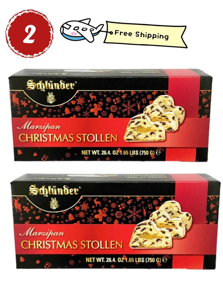 STOLLEN 2 Box-Schlünder Marzipan Christmas Cake Large 26.4oz $55 Free Shipping