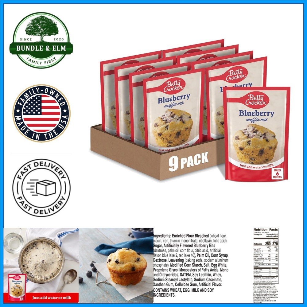 Blueberry Muffin Baking Mix, 9 Count, Simple Recipe for Homemade Goodness