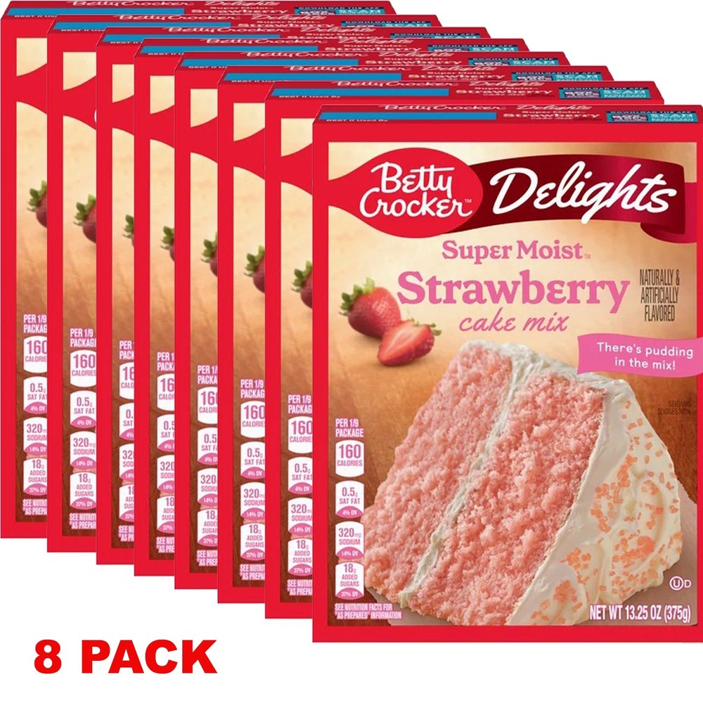 Betty Crocker Delights Super Moist Strawberry Cake Mix 13.25 oz Box – 8 PACK