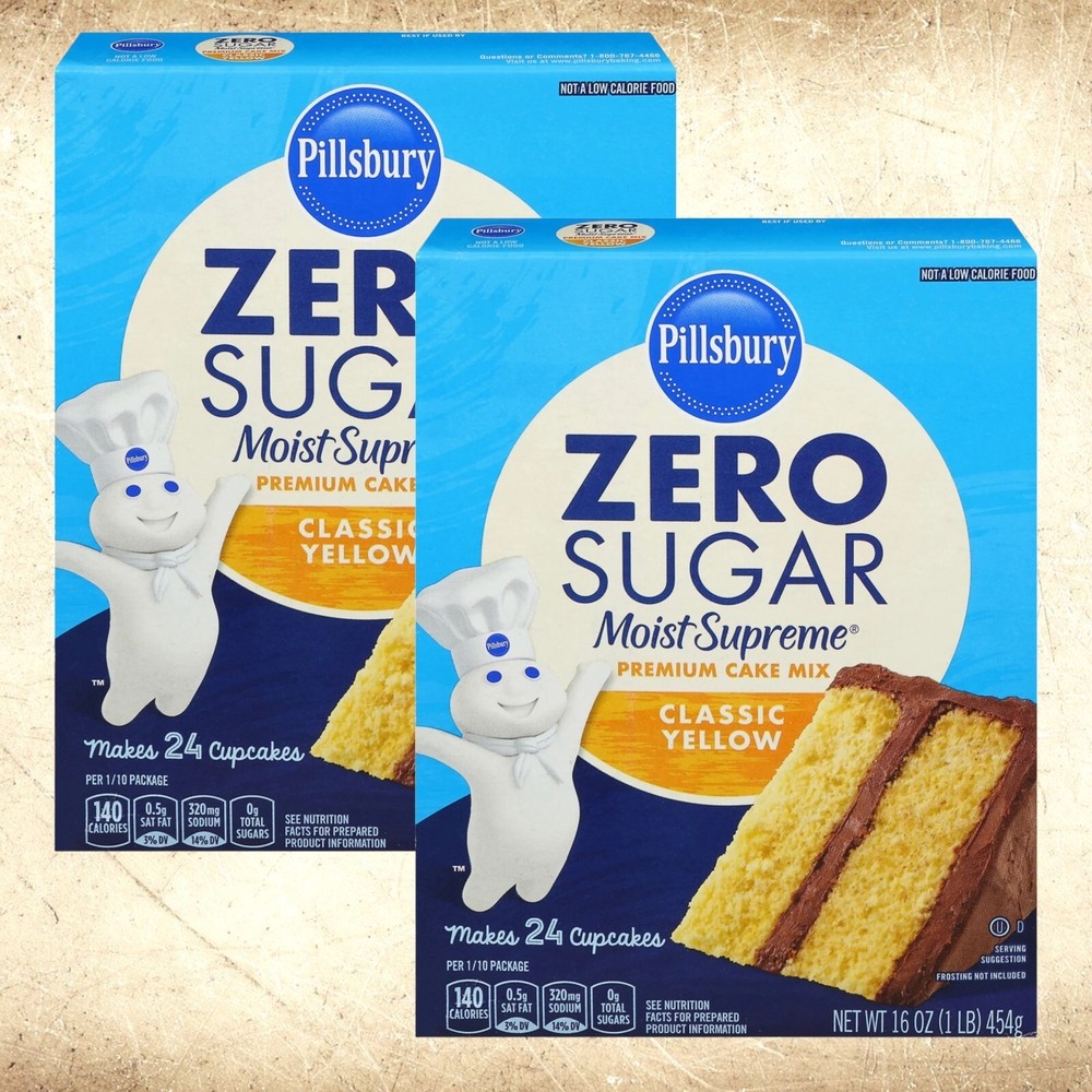 Pillsbury ZERO SUGAR Cake Mix CLASSIC YELLOW Moist Supreme 24 Cupck 2Pk AUG 2027
