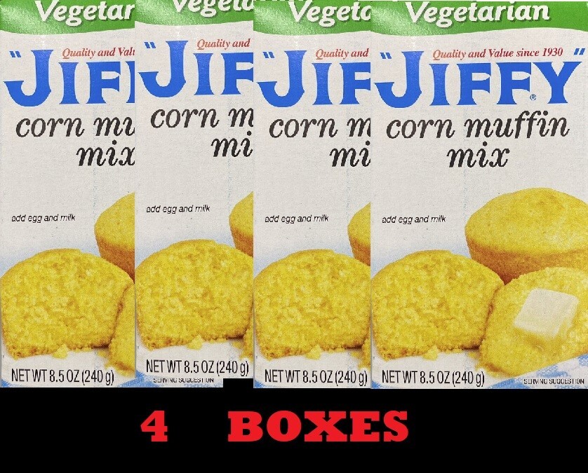 4x Jiffy VEGETARIAN Corn Muffin Mix 8.5 Oz Baking Cornbread Muffin 4 BOXES