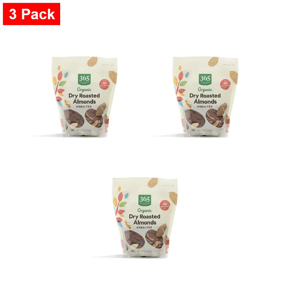 365 By WFM, Organic Dry Roasted & Unsalted Almonds, 10 Ounce – 3 Pack