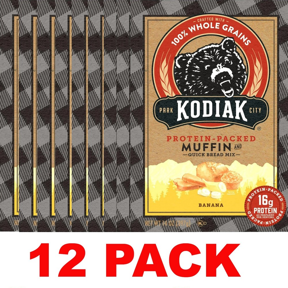 KODIAK Banana MUFFIN & QUICK BREAD Mix Protein Packed 14 oz Box – 12 PACK