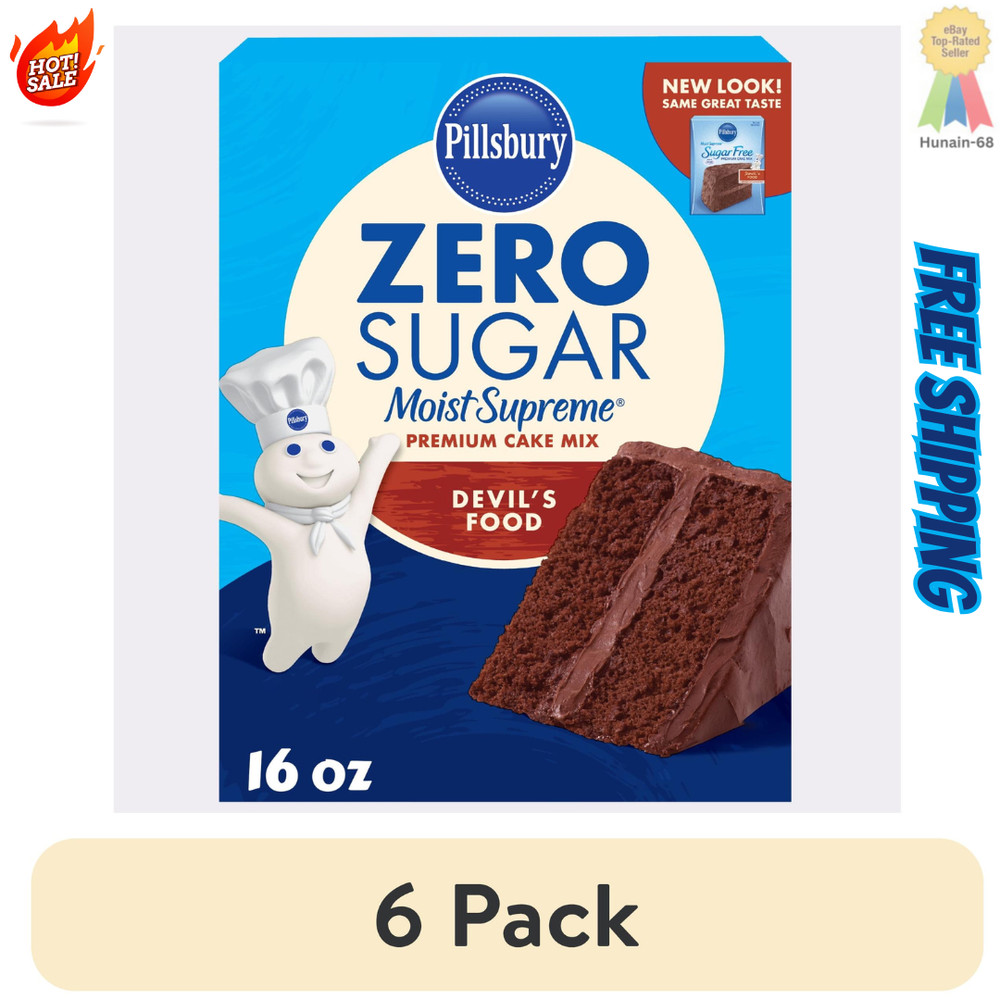 6 Pack Pillsbury Zero Sugar Moist Supreme Devil’s Food Premium Cake Mix 16Oz Box