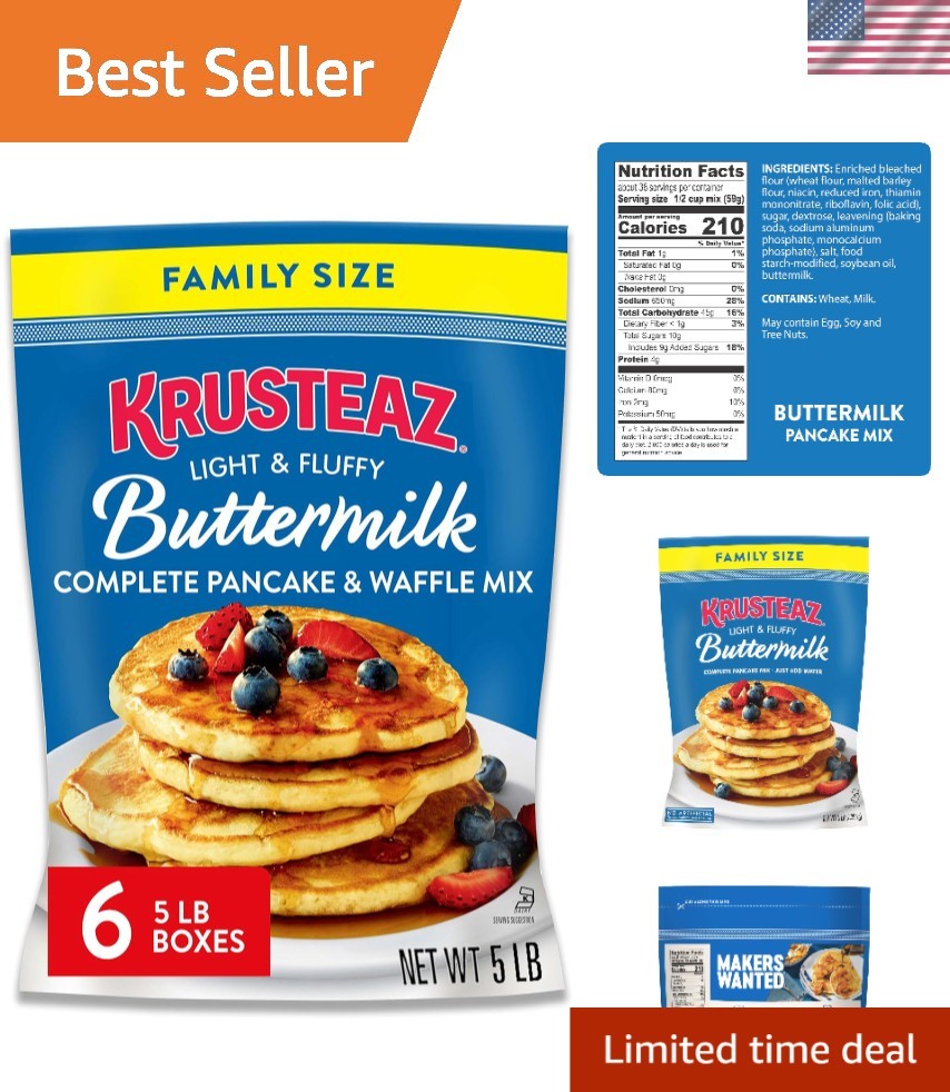Complete Buttermilk Pancake and Waffle Mix, Light & Fluffy, 5 lb Bags Pack of 6