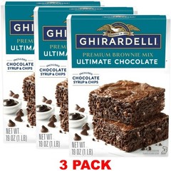 GHIRARDELLI PREMIUM ULTIMATE CHOCOLATE CHIPS SYRUP BROWNIE MIX 19 oz Box –3 PACK