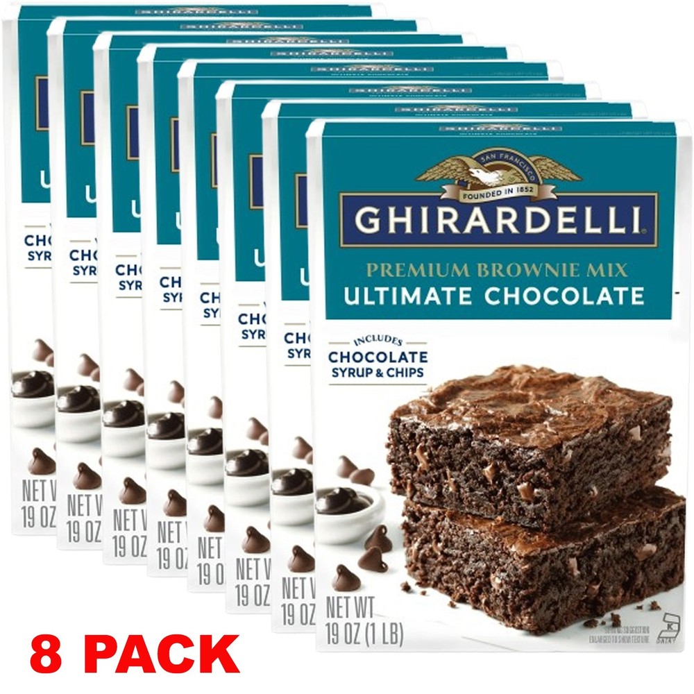 GHIRARDELLI PREMIUM ULTIMATE CHOCOLATE CHIPS SYRUP BROWNIE MIX 19 oz Box –8 PACK