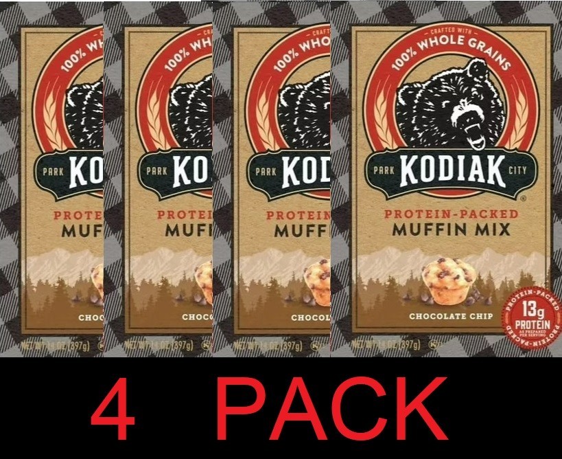 KODIAK Chocolate Chip Muffin Mix Protein Packed Whole Grains 14 oz Box – 4 PACK