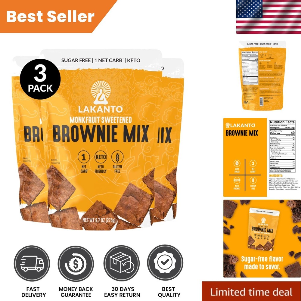 Monk Fruit Sweetened Brownie Mix – 3g Net Carbs, Keto-Friendly Treats, Pack of 3