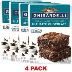 GHIRARDELLI PREMIUM ULTIMATE CHOCOLATE CHIPS SYRUP BROWNIE MIX 19 oz Box –4 PACK
