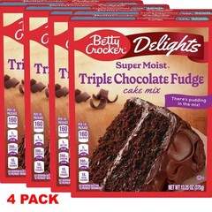 Betty Crocker Delights SUPER MOIST Triple Chocolate Fudge Cake Mix 13.25oz 4PACK