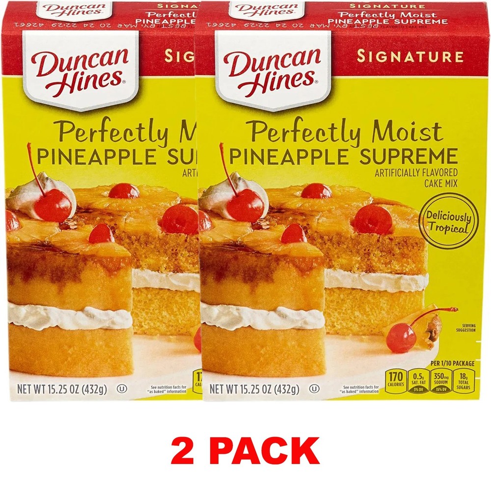 DUNCAN HINES PERFECTLY MOIST PINEAPPLE SUPREME CAKE MIX 15.25 oz Box – 2 PACK