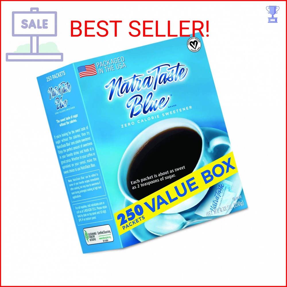 NatraTaste Blue Zero Calorie Sweetener, Bulk Sugar Substitute for Coffee, 250 Ct
