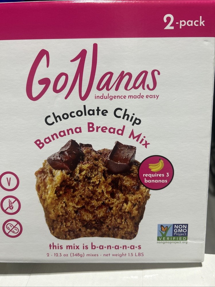 GoNanas NO GMO, Gluten Free Chocolate Chip Banana Bread Mix, 12.3 oz, 2 Packs