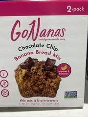 GoNanas NO GMO, Gluten Free Chocolate Chip Banana Bread Mix, 12.3 oz, 2 Packs