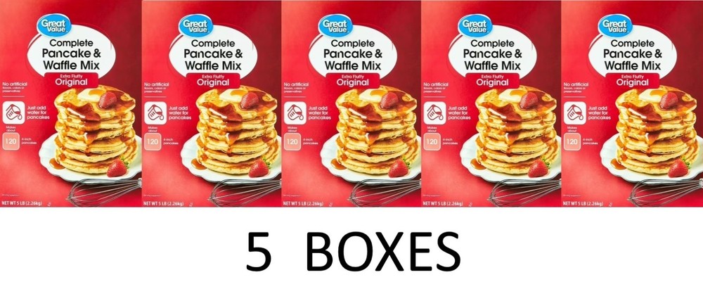 Great Value ORIGINAL Complete Pancake & Waffle Mix 80 oz box – 5 BOXES