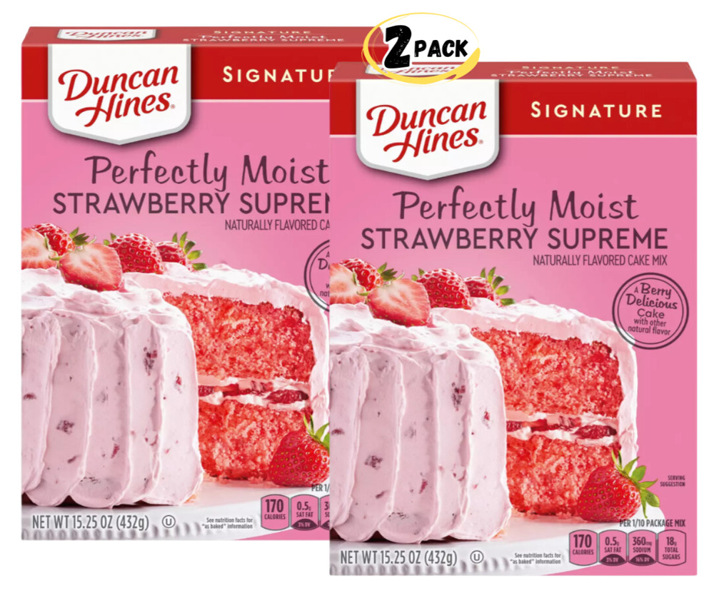 Duncan Hines Signature Perfectly Moist Strawberry Supreme CakeMix 15.25oz-2BOXES