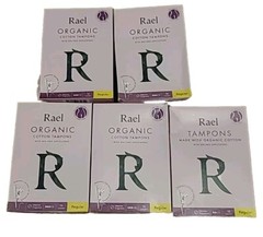 ( LOT OF 5 ) Rael Tampons ORGANIC COTTON • 16 COUNT • REGULAR