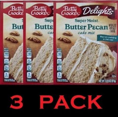 Betty Crocker Delights SUPER MOIST Butter Pecan Cake Mix 13.25 oz Box – 3 PACK