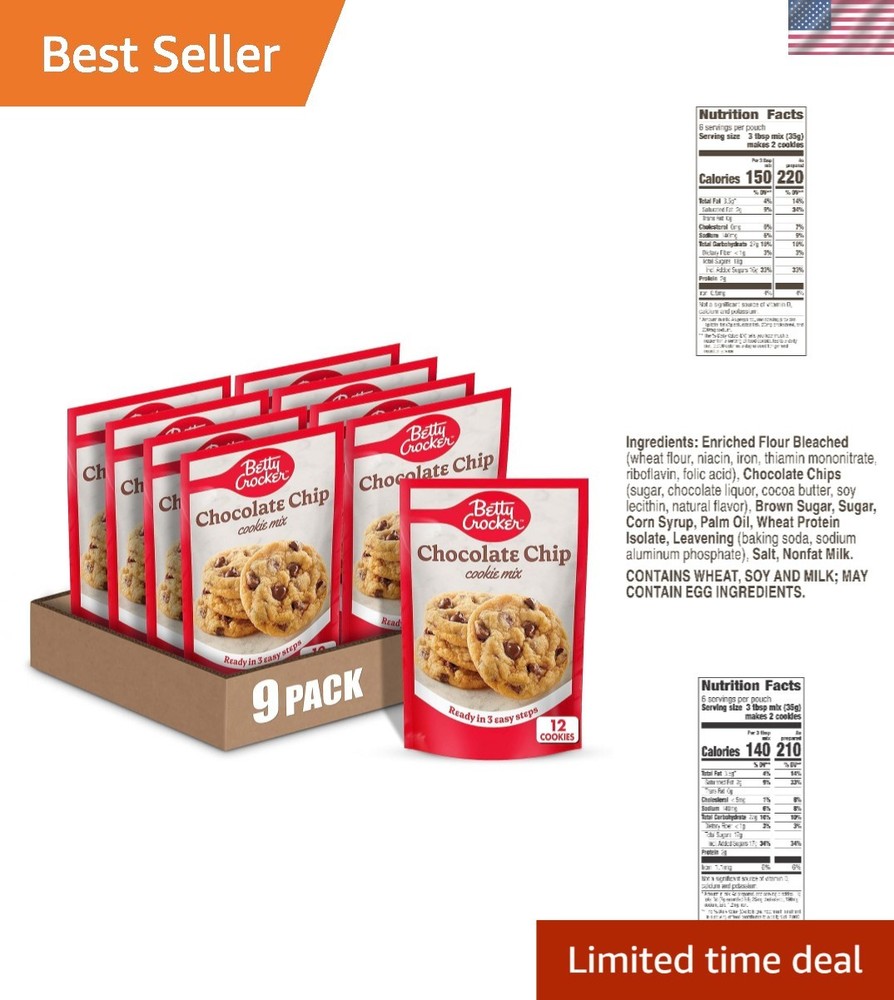 Chocolate Chip Cookie Mix – Easy 7.5 oz Bags Make 12 Cookies Each, Pack of 9