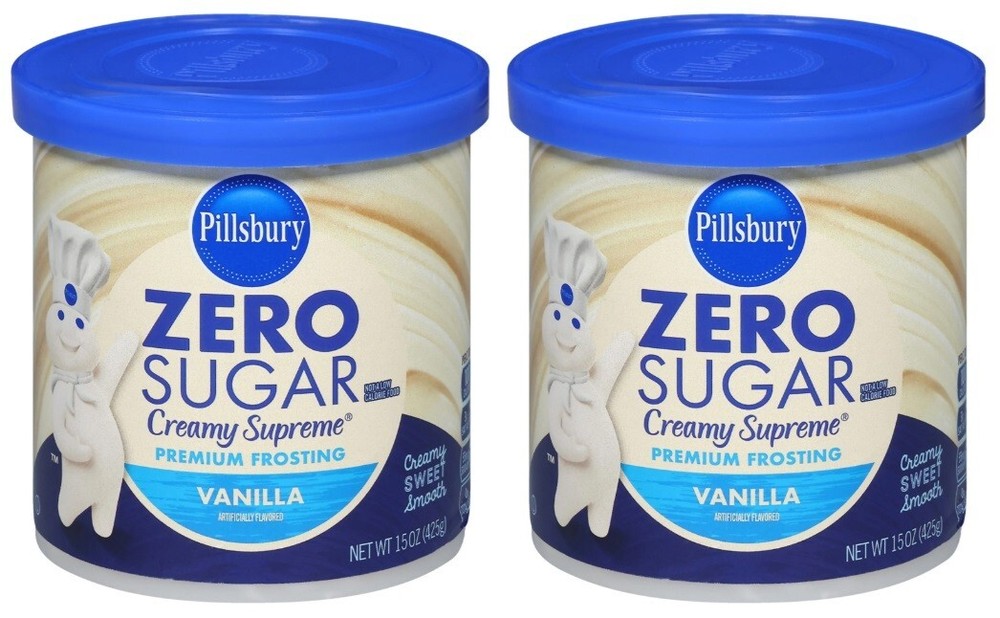 Pillsbury Zero Sugar Free Vanilla White Premium Frosting, 15 oz (2 Tubs) Icing