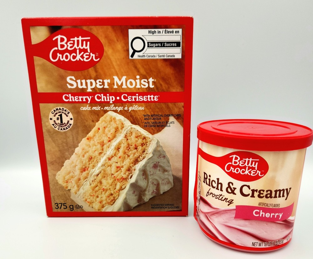 Betty Crocker Cherry Chip Cake Mix and Cherry Frosting Bundle. Expires 2027