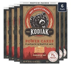 6x Kodiak Protein Power Cakes CINNAMON OAT Flapjack & Waffle Mix 20 oz – 6 BOXES