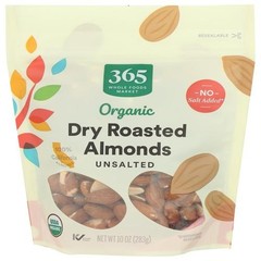 Whole Foods Market, Organic Dry Roasted & Unsalted Almonds, 10 Oz – Pack Of 2