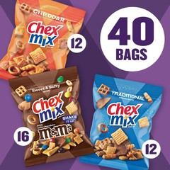 Chex Mix Variety Pack: Traditional, Cheddar & M&M Sweet & Salty, 1.75 oz, 40 ct.
