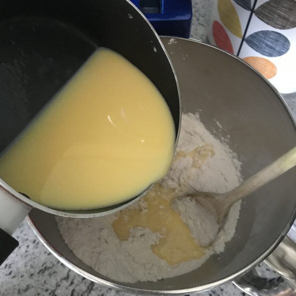 Combine buttery milk with the dry ingredients
