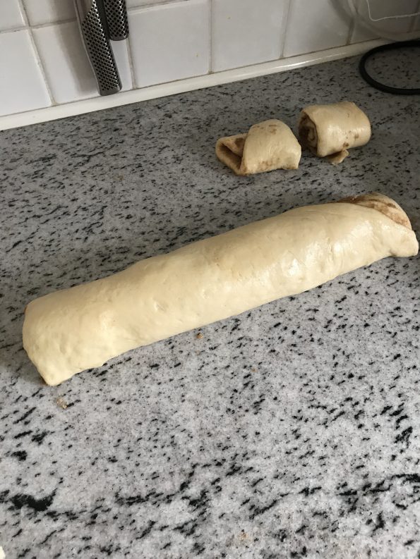 Cut off the ends of the rolled dough