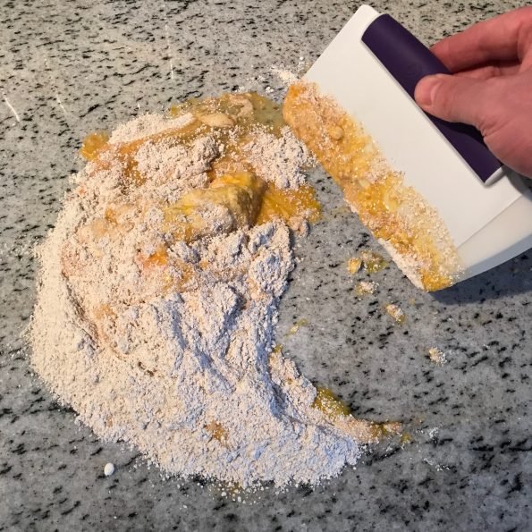 Dough scraper to save eggs accidents!